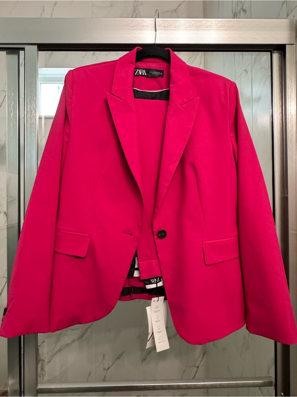 ZARA Women's Hot Pink Single-Button Blazer Suit - jacket & pants